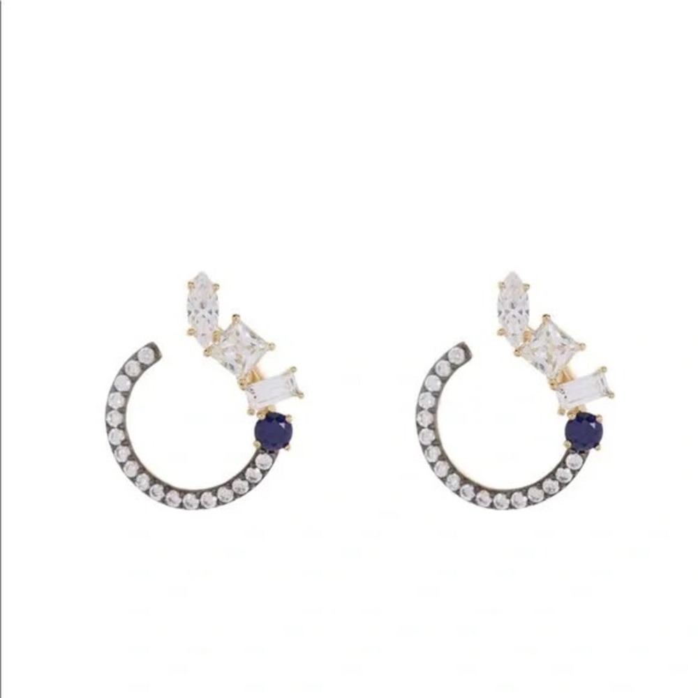 NADRI Encore Mixed Shape CZ Front-Facing‎ Hoop Earrings, Blue/Gold, NWT